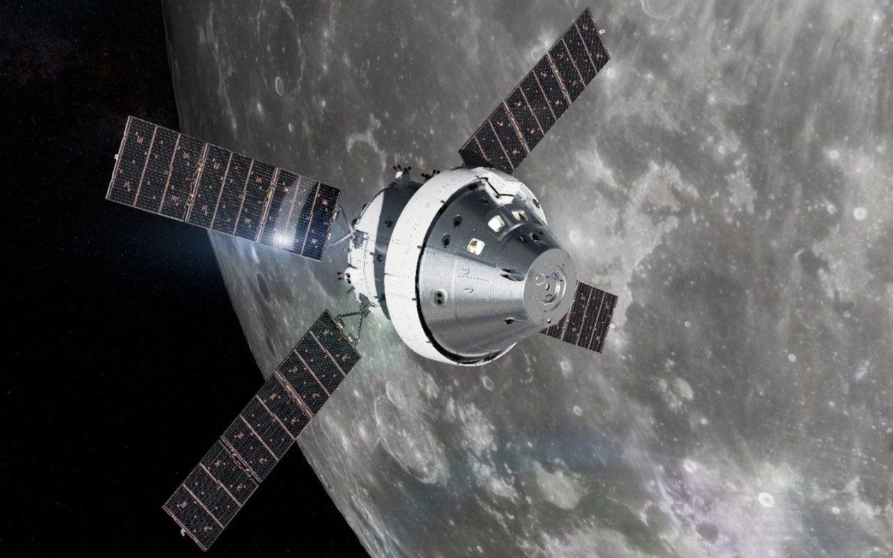 orion render near the moon